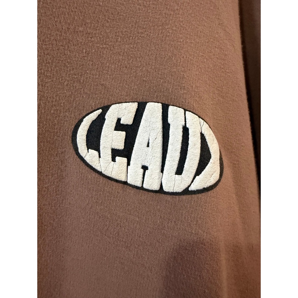 Leaux Brown Puff Print Logo Hoodie Fleece Lined Streetwear Pullover Mens Medium - Picture 2 of 6